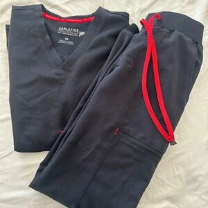 Fabletics Black V‑Neck Performance Top with White Print